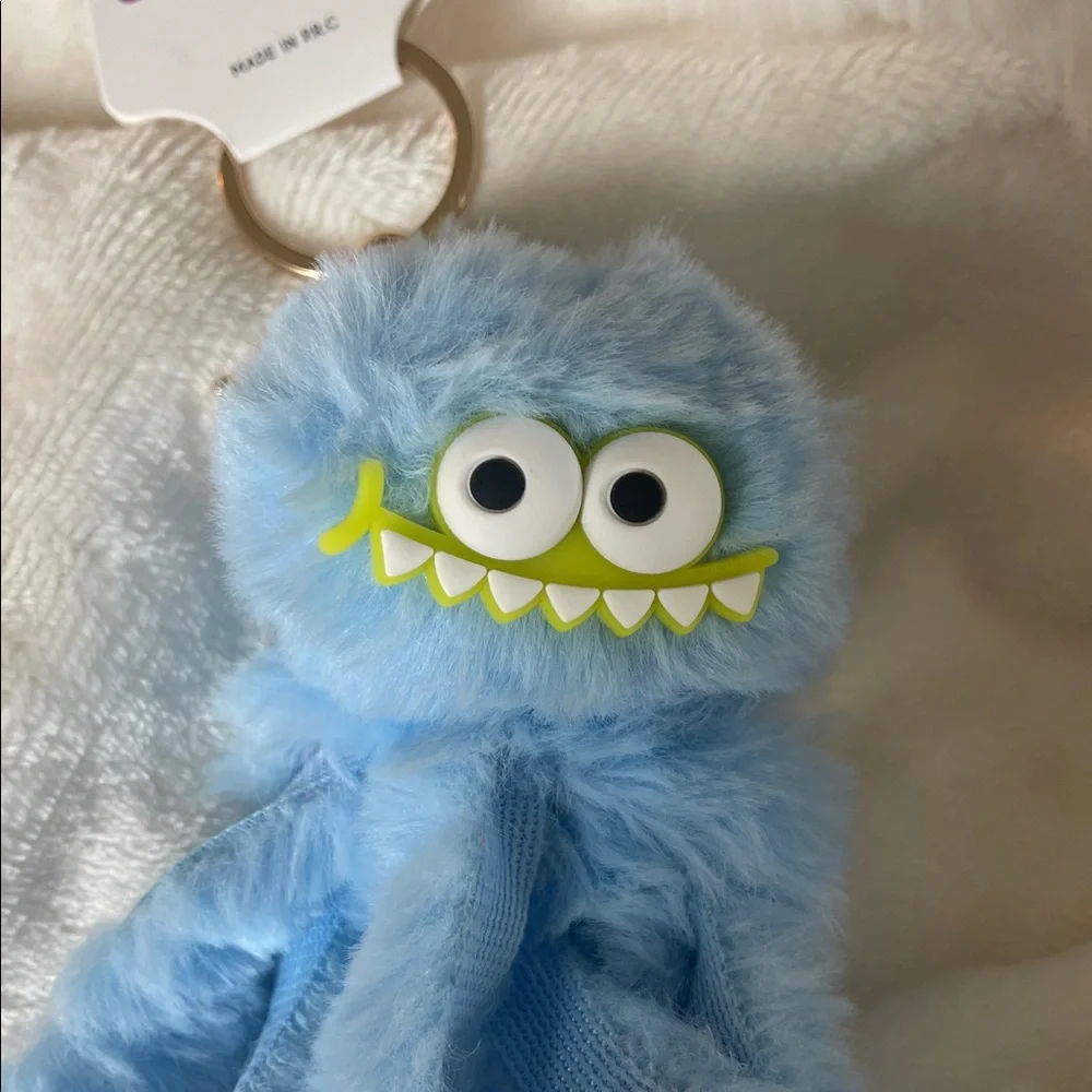 Blue Furry Monster plush octopus keychain purse charm key ring and claw clip NWT